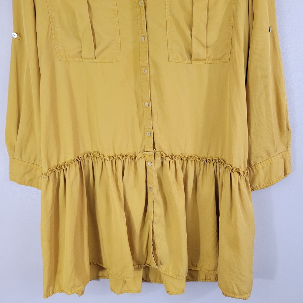 Zara Mustard Yellow Drop Waist Button Front Ruffl… - image 5